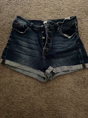 KanCan Dark Blue Button-Fly Rolled Cuff Denim Shorts